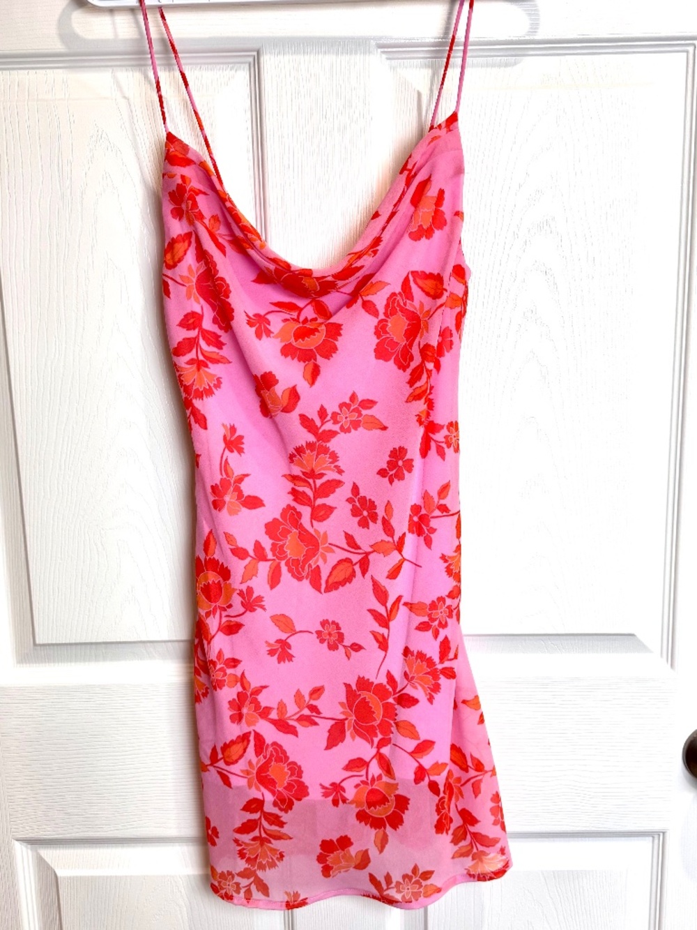 Altar’d State Pink & Orange Floral Cowl Mini dress, size XS.